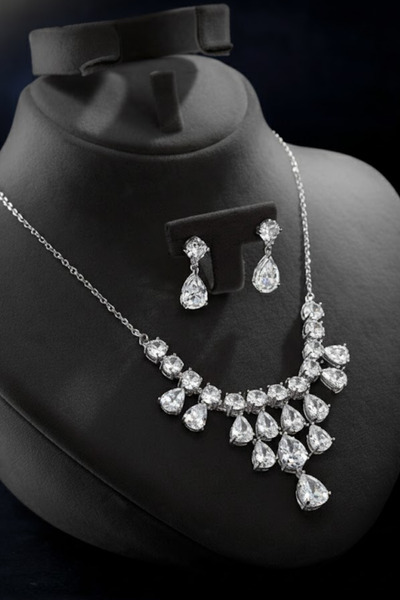 OSMANLI GÜMÜŞ Women's Bijouterie Necklace and Earring Set - Alegra Model Eleg...