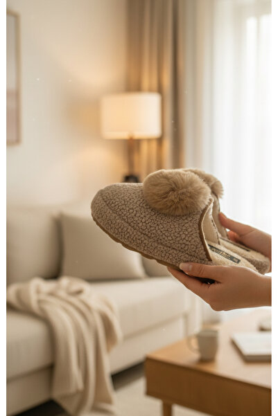 Hızlı Al Pompon Towel Women's Winter Slippers.Towel Winter.