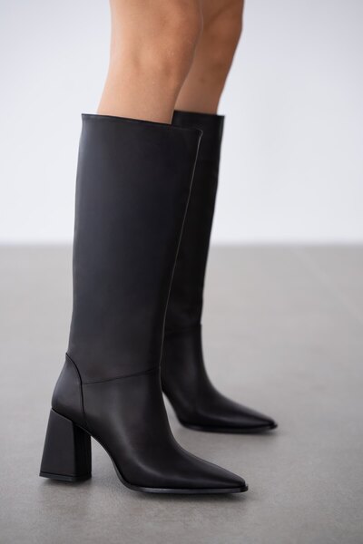 selin shoes Elvra Genuine Leather Short Zippered Women's Boots - Black