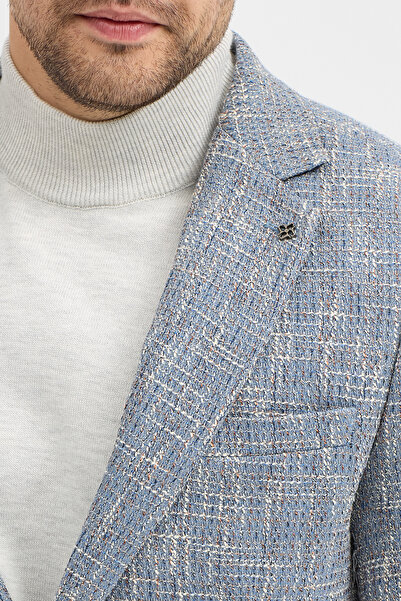 Frappoli Fileno Men's Blue-Grey Thick Mono Collar Slim Fit Blazer Jacket