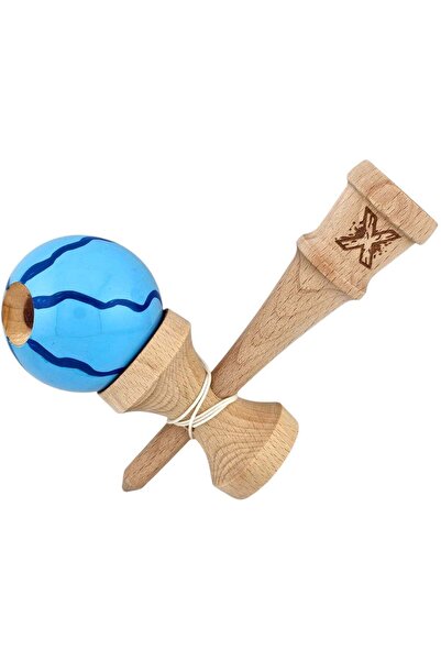 Kendama X Originala, Profesionala, din Lemn, Super Sticky, 18 cm, Albastru