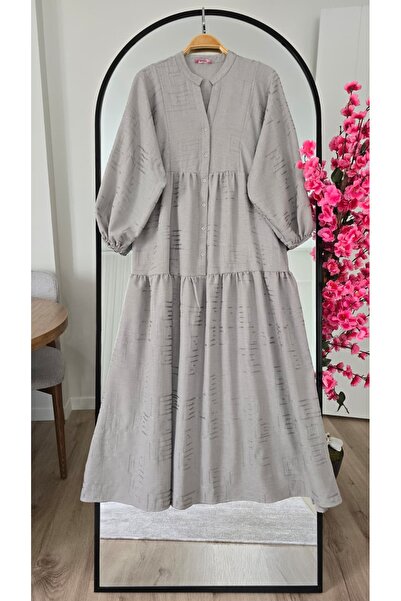 PREMİER VİE Tesettür Linen Fabric V-Neck Dress