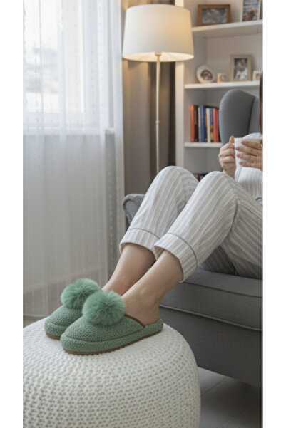 Hızlı Al Pompon Towel Women's Winter Slippers.Towel Winter.