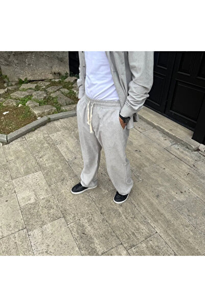 MODA Men's Corded Fabric Velvet Pocket Buggy Trousers Oversized Comfortable Fit - Gray