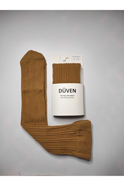 DÜVEN Thick Winter Skin-Colored Knee-High Socks with Soft Texture and Classic Knit Pattern