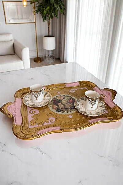 Sevinse Home Italian Rosewood 8-Person Luxury Handmade Tray Pink Gold, Presentation Tray