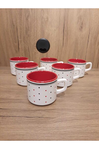 Keramika ÇAY FİNCANI 6 ADET STACKABLE KALPLİ / SEVGİLİLER GÜNÜ
