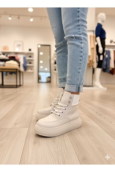 Weynes Kadın Bej Yüksek Taban Triko Su Geçirmez Postal Bot WSB1162