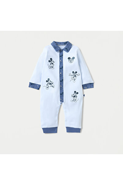 Disney Mickey Mouse Embroidered Sleepsuit with Collared Neckline and Button Closure