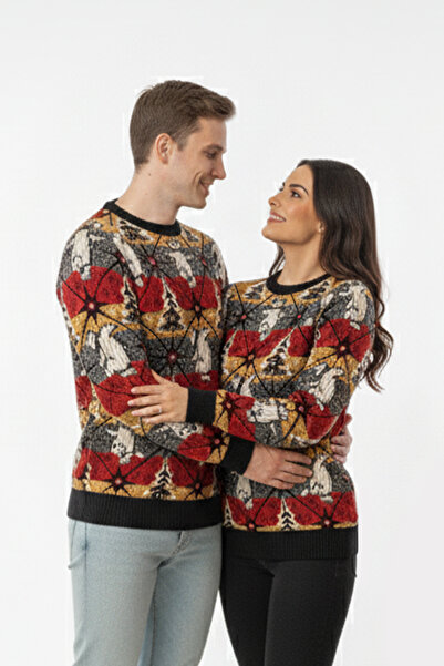 Pulltonic Unisex Yılbaşı Konseptli Bisiklet Yaka Kazak