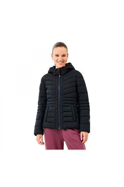 SKECHERS S2520203 W Fitted Hoodie Puffer Jacket Siyah Kadın Mont