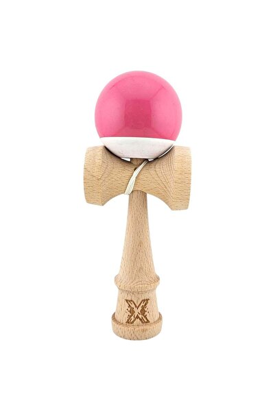 Kendama X Originala, Profesionala, Rubber Grip, din Lemn, 18 cm, Roz/Gri