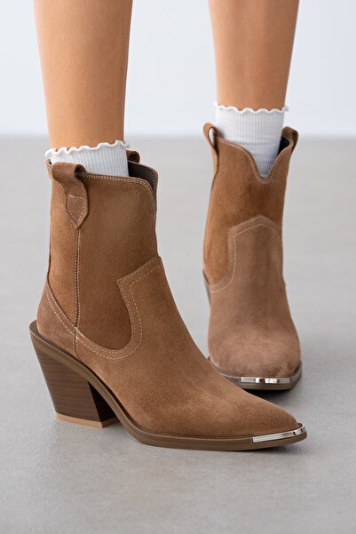 selin shoes Veona Справжня шкіра Носова частина Аксесуари Деталізований гострий носок Жіночі черевики - TABA SÜET