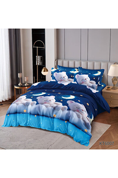 FIONNA.RO Finet 6-Piece Bed Linen with Elastic Animated Print - Bear and Starry Sky