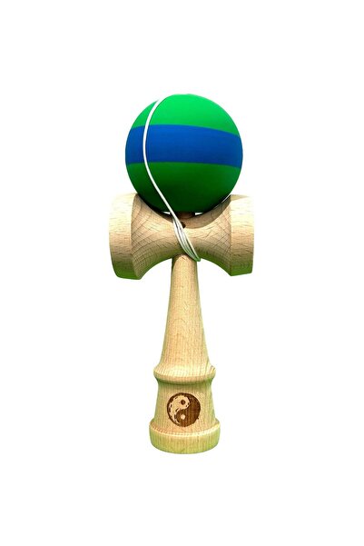 Kendama X Originala, Profesionala,18 cm, din Lemn, Rubber Grip, Verde/Albastru