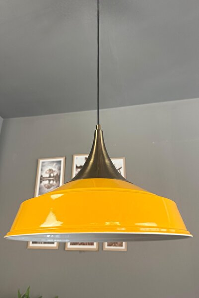 Bamyum Asaletli Tekli Sarı Avize Eskitme Kubbe Başlık Retro Sarkıt Lamba Dükk...