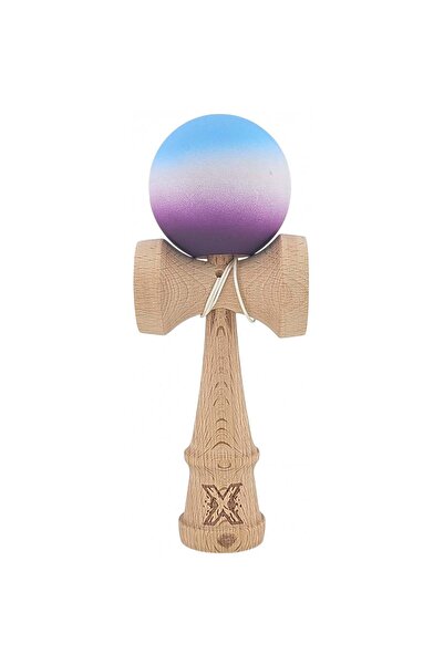 Kendama X Originala, Profesionala, din Lemn, Rubber Grip, 18 cm, Albastru/Alb...