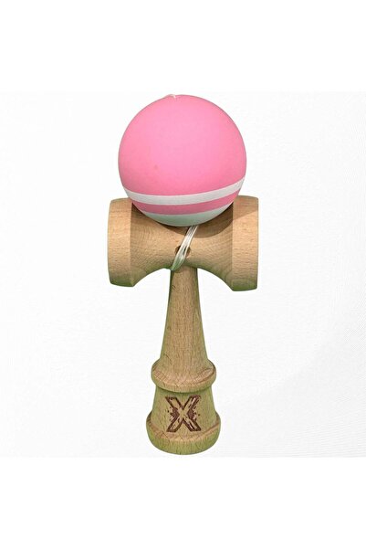 Kendama X Originala, Profesionala, din Lemn, Rubber Grip, 18 cm, Roz/Alb