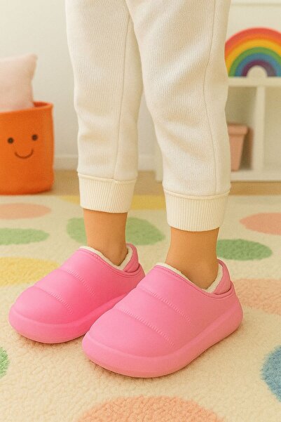 Arma House Peluş İçi Yünlü Kışlık Panduf Pembe Çocuk Ev Terliği