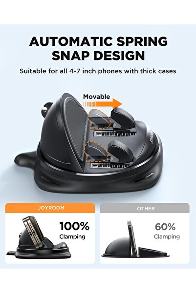 Joyroom Phone Mount for Car — Adjustable Spring Dashboard Holder, 360° Rotatable, Non-slip Silico