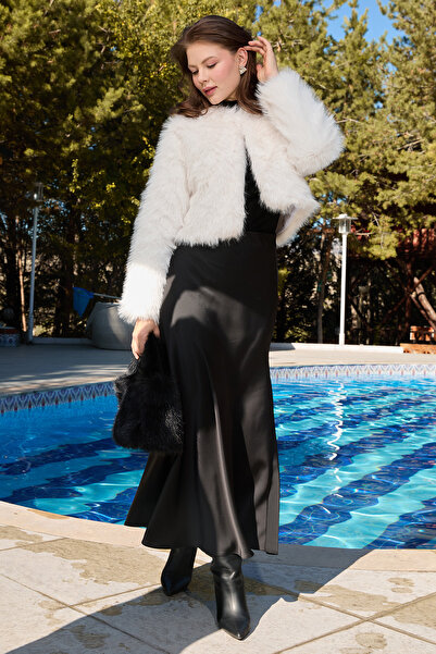 Fulla Moda Jachetă crop din blană artificială