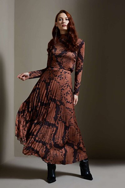 SERPİL Kadın Yılan Derisi Desenli Etek - Piliseli - Modern ve Şık - Günlük ve Özel Gün için Etek