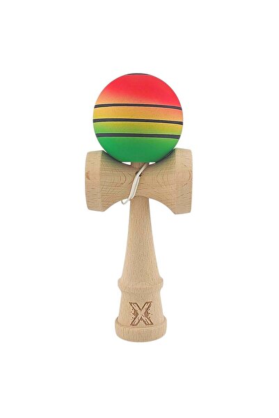 Kendama X Originala, Profesionala, din Lemn, Rubber Grip, 18 cm, Rosu/Galben/...