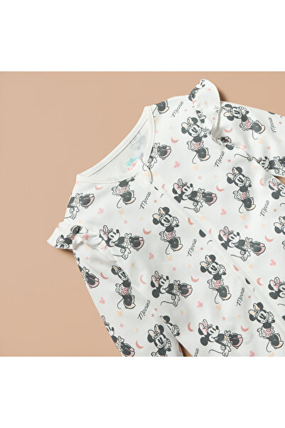 Disney Minnie Mouse Print Sleepsuit with Ruffle Detail and Zip Closure