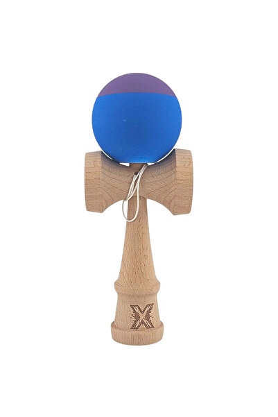 Kendama X Originala, Profesionala, din Lemn, Rubber Grip, 18 cm, Albastru/Mov