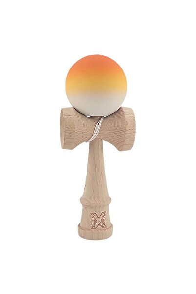 Kendama X Originala, Profesionala, din Lemn, Rubber Grip, 18 cm, Portocaliu/G...