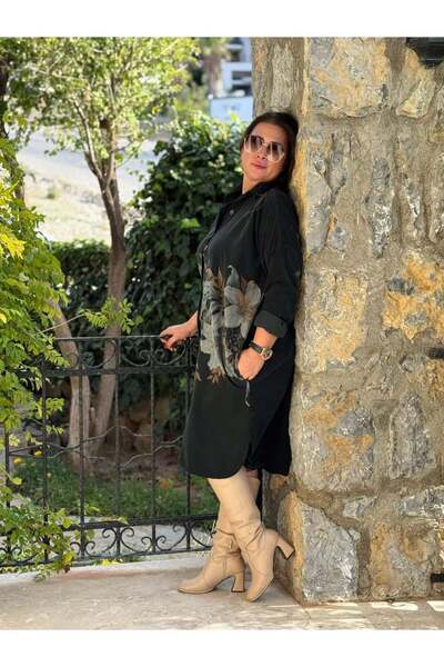 Punta Otantik YG11410 Чоловіча сорочка з квітковим принтом та італійським оксамитовим коміром, чорна