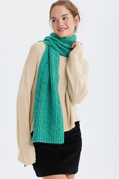 Clandestino Knitted Patterned Medium Size Scarf Turquoise