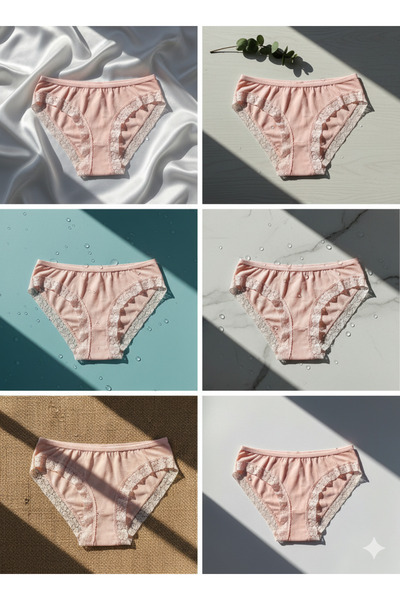 İntimate Women's Solid Color Lace Detailed Cotton Stretchy Bikini Type 6-Piece Panties