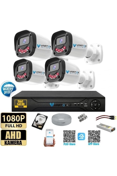 VARTEK BİLİŞİM 4 Kameralı Full HD Güvenlik Kamera Seti 320 GB HDD 5MP Gece Gö...