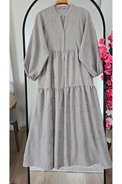 PREMİER VİE Tesettür Linen Fabric V-Neck Dress