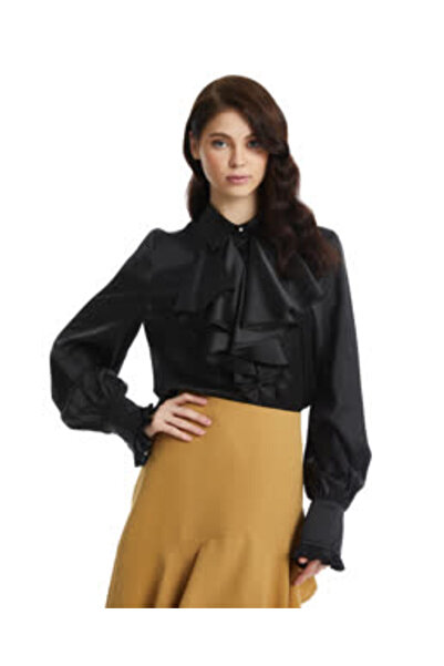 SERPİL Kadın Saten Gömlek – Volanlı – Uzun Kol – Modern ve Şık – Günlük ve Öz...