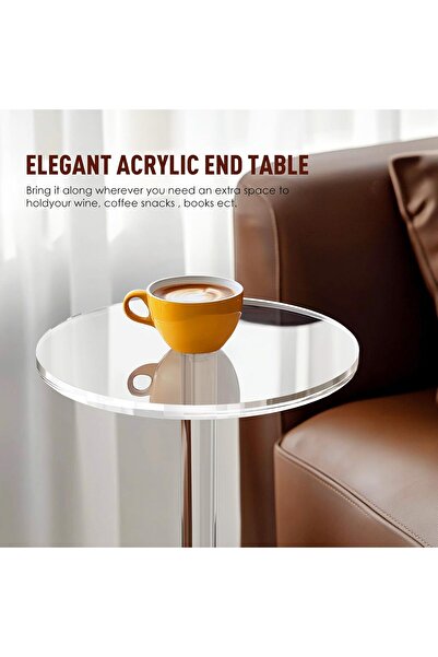 Slasa Round Clear Acrylic End Table (54x25 cm) Modern Small Space Side Table