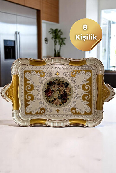 Sevinse Home Italian Rosewood 8-Person Luxury Handmade Tray Cream Gold, Presentation Tray
