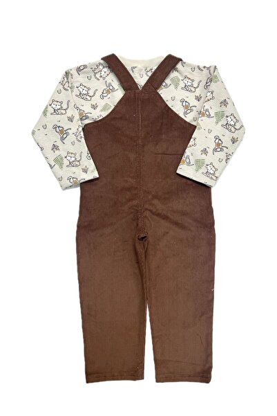 GÜLERBEBECİX Velvet Baby Salopet and T-Shirt with Ties