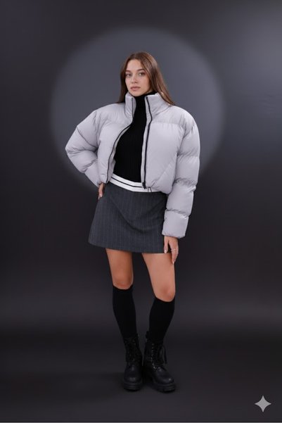 Generic Brand Women's New Season Cross Stitched Winter Coat with Rubber Detail Crop