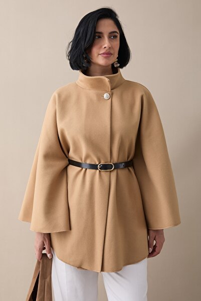 InStyle Камилско късо пончо с колан