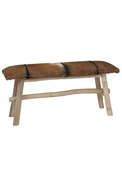 vidaxl مقعد من جلد الماعز وخشب الساج