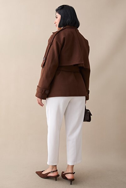 InStyle Κοντό παλτό με μανίκια και καφέ χρώμα