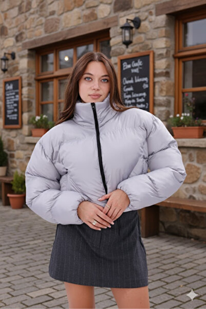 Modayıldızlar Women's New Season Cross Stitched Winter Coat with Rubber Detail Crop