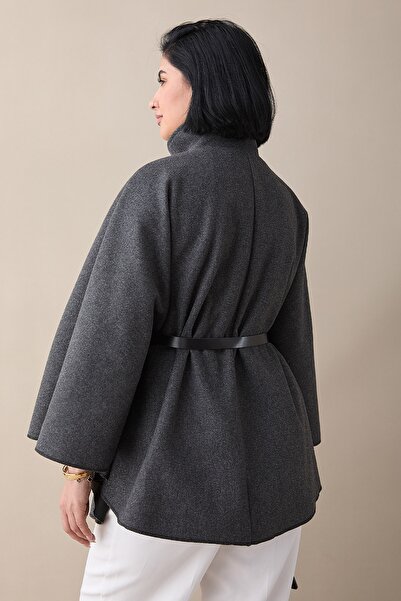 InStyle Poncho scurt cu curea, antracit