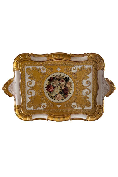 Sevinse Home Italian Rosewood 8-Person Luxury Handmade Tray Gold Cream, Presentation Tray