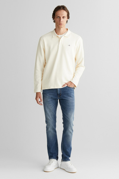 Gant Jacquard C-Neck Men's Cream Long Sleeve T-Shirt