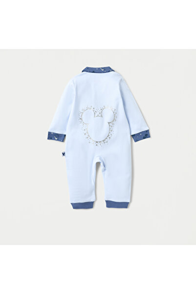 Disney Mickey Mouse Embroidered Sleepsuit with Collared Neckline and Button Closure