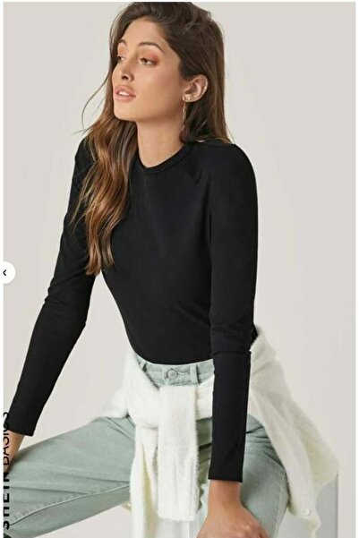 Butik Γυναικεία μπλούζα με μακρύ μανίκι με λαιμόκοψη μονόχρωμη