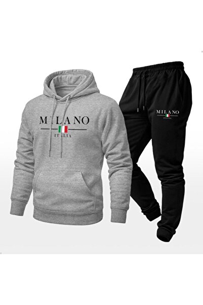 zeag Gray Top Black Bottom Milano Print Hooded Suit